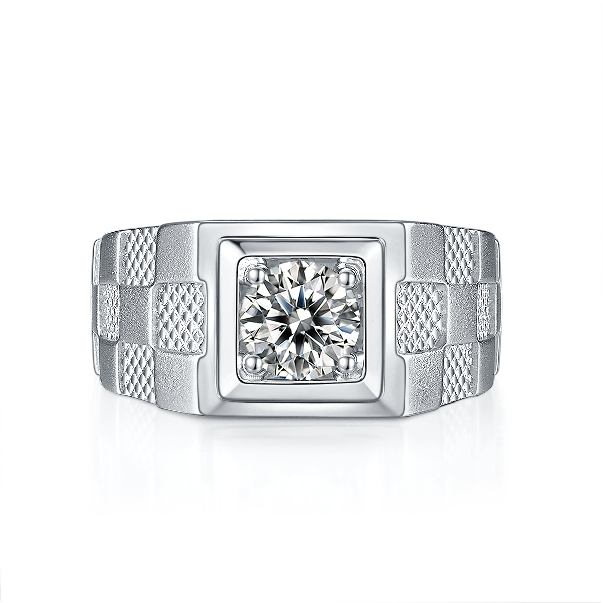 God of Wealth S925 Silver Plated Platinum Moissanite Diamond Men's Ring 1 Carat D-Class